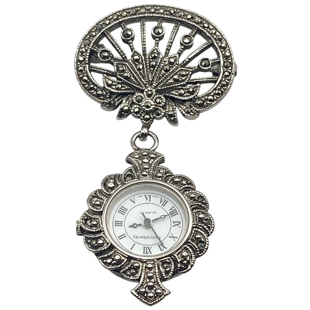 Women's Art Deco Brooch Watch Peers Hardy - New Battery - Marcasite Like Stones